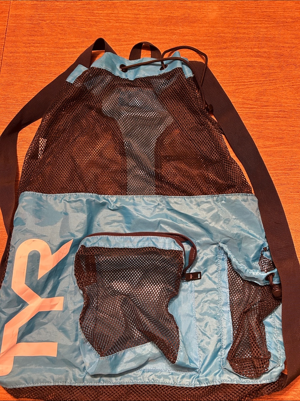 TYR Black and Light Blue Mesh Drawstring Gear Bag